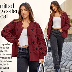 Women's Burgundy Quilted Sweater Cardigan